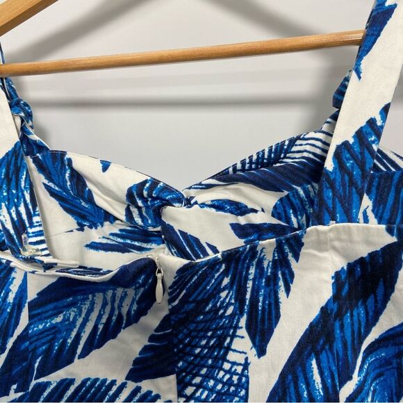 Jones New York Signature Aegean Dress Blue & White Leaf Print Coastal Cottage 8 - Picture 7 of 9